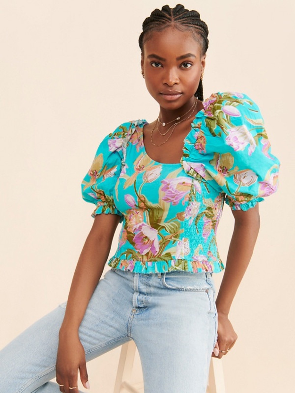 Love the Label Ruffle Puff-sleeved‎ Blouse Floral